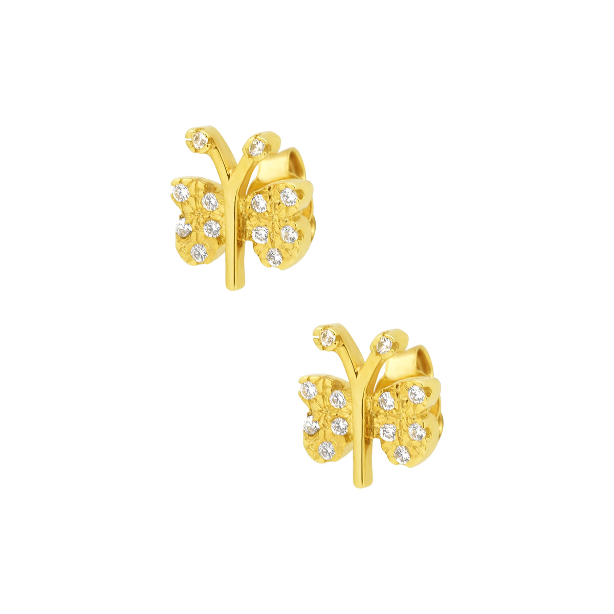 Χρυσά καρφωτά σκουλαρίκια πεταλούδα Κ14 με πέτρες ζιργκόν